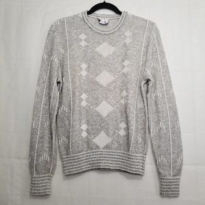 Vintage London Fog sweater light grey size S diamond pattern knit made in USA